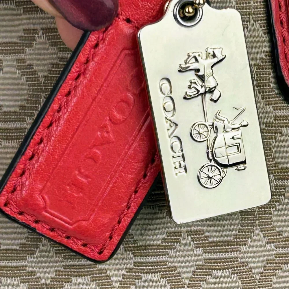 Coach Madison Needlepoint Op Art Shoulder Bag Phoebe Coral Red Monogram Logo